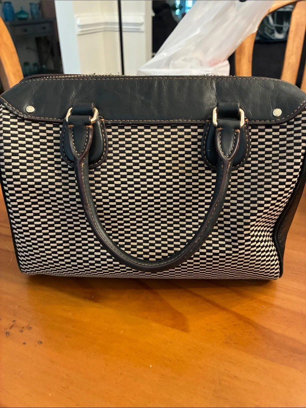 Coach Black & White Woven Satchel Bag